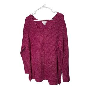 Avenue Pink V-Neck Sweater Cozy Knit